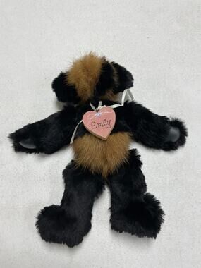 Vtg Baby Bear Tracks By Elaine Jacobs Mink Fur Bear Black w/ Heart Wooden Tag